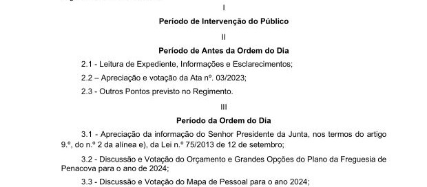 Edital Convocatória Assembleia 29-12-2023 - Junta de Freguesia de Penacova