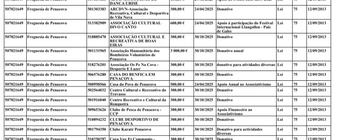 Comunicação à Inspeção-geral de Finanças - Subvenções e Benefícios Públicos concedidos 2025
